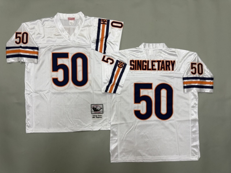 Men 2025 Nike Chicago Bears #50 Singletary White Throwback Limited NFL Jersey style 003